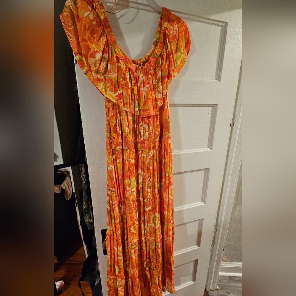 Orange and Yellow Ruffled Tie Front Maxi Sundress
